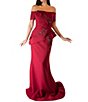 Color:Wine - Image 1 - Off-The-Shoulder Short Sleeve Peplum Waist Mermaid Gown