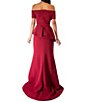 Color:Wine - Image 2 - Off-The-Shoulder Short Sleeve Peplum Waist Mermaid Gown