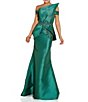 Color:Emerald - Image 1 - Off-the-Shoulder Tulle Overlay Skirt Mermaid Gown