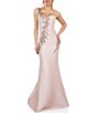 Color:Rose - Image 1 - One Shoulder Sleeveless Beaded Gown