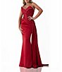 Color:Red - Image 1 - Satin Strapless Sleeveless Drape Side Mermaid Gown