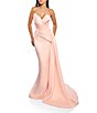 Color:Blush - Image 1 - Satin Strapless Sleeveless Drape Side Mermaid Gown