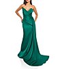 Color:Hunter Green - Image 1 - Satin Strapless Sleeveless Drape Side Mermaid Gown