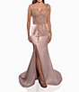 Color:Rose Gold - Image 1 - Sweetheart Neck Beaded Corset Satin Gown