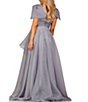 Color:Dark Grey - Image 2 - Sweetheart Neck Short Sleeve Cascading Ruffle Front Ball Gown