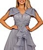 Color:Dark Grey - Image 3 - Sweetheart Neck Short Sleeve Cascading Ruffle Front Ball Gown