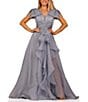 Color:Dark Grey - Image 1 - Sweetheart Neck Short Sleeve Cascading Ruffle Front Ball Gown