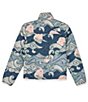 Color:Cave Blue Highball Waves Print - Image 2 - Little/Big Girls 6-16 Long Sleeve Reversible Mossbud Fleece Jacket