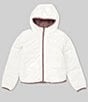 Color:Fawn Grey - Image 2 - Little/Big Girls 6-16 Long Sleeve Reversible Solid Hooded Down Puffer Jacket