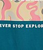 Color:Blue Moss - Image 4 - Never Stop Exploring Box Wave Print Back Graphic Logo Short Sleeve Crew Neck Tee Shirt