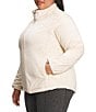 Color:Gardenia White - Image 3 - Plus Size Osito Raschel Fleece Stand Collar Zip Front Jacket