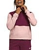 Color:Pink Moss/Boysenberry - Image 1 - Women's Graphic Dye Print Zip Up Turtleneck Alpine Polartec® 100 Pullover