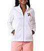 Color:White - Image 1 - Aruba Frond Flourish Embellished Mock Neck Long Sleeve Full-Zip Sweater