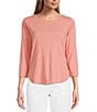 Color:Coral Bluff - Image 1 - Ashby 3/4 Sleeve Crew Neck Curved Hem Tee Shirt