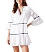 Color:White - Image 1 - Cotton Clip Embroidered Tier Swim Cover Up Dress