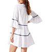 Color:White - Image 2 - Cotton Clip Embroidered Tier Swim Cover Up Dress