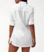 Color:White - Image 2 - Crinkle Cotton Point Collar Long Roll-Tab Sleeve Boyfriend Swim Cover Up Shirt