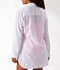 Color:White - Image 4 - Crinkle Cotton Point Collar Long Roll-Tab Sleeve Boyfriend Swim Cover Up Shirt