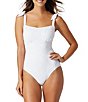 Color:White - Image 1 - Eyelet Embroidered Square Neck One Piece Swimsuit