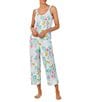 Color:White Multi - Image 1 - Floral Print Sleeveless V Neck Knit Cropped Pajama Set