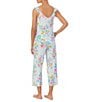 Color:White Multi - Image 2 - Floral Print Sleeveless V Neck Knit Cropped Pajama Set
