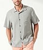 Color:Dove Grey - Image 1 - Hawaiian Herringbone Silk Short Sleeve Woven Camp Shirt