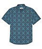 Color:Pool Party Blue - Image 1 - IslandZone® Bahama Coast Mosaic Geo Short Sleeve Woven Shirt