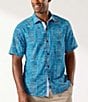 Color:Bering Blue - Image 1 - IslandZone® Bamboo Beach Stripe Short Sleeve Woven Shirt