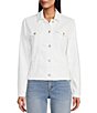 Color:White - Image 1 - Leila Stretch Twill Woven Notch Collar Denim Jacket