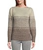Color:Soft Gold - Image 1 - Metallic Knit Shimmer Ombre Wool Blend Boat Neck Long Puff Sleeve Sweater