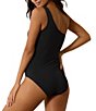 Color:Black - Image 2 - Pearl Solids One Shoulder Tortoise Buckle Tummy Control One Piece Swimsuit