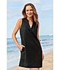 Color:Black - Image 3 - Ruffle Split V-Neck Sleeveless Side Pocket Dress