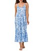 Color:Blue Print - Image 1 - Sleeveless Scoop Neck Knit Palm Print Maxi Nightgown