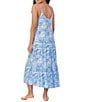 Color:Blue Print - Image 2 - Sleeveless Scoop Neck Knit Palm Print Maxi Nightgown