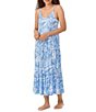 Color:Blue Print - Image 3 - Sleeveless Scoop Neck Knit Palm Print Maxi Nightgown