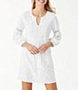 Color:White - Image 1 - St. Lucia Full Sleeve Split Neck Swim Cover-Up Dress