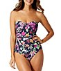 Color:Mare Navy - Image 1 - Summer Floral Sweetheart Bandeau One Piece Swimsuit