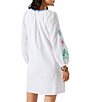 Color:White - Image 2 - Embroidered Ikat Voile Split V-Neck Swim Cover-Up Tunic