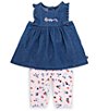 Color:Assorted - Image 1 - Baby Girls 12-24 Months Sleeveless Denim Tunic & Floral-Printed Capri Leggings Set