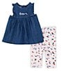Color:Assorted - Image 3 - Baby Girls 12-24 Months Sleeveless Denim Tunic & Floral-Printed Capri Leggings Set