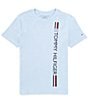 Color:Chambray Blue - Image 1 - Big Boys 8-20 Short Sleeve Logo/Bar-Graphic T-Shirt