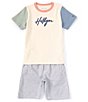 Color:Assorted - Image 1 - Little Boys 2T-4T Short Sleeve Soft Colorblock Logo Tee & Stripe Short Set