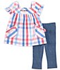 Color:Assorted - Image 1 - Little Girls 2T-4T Short Sleeve Plaid A-Line Tunic And Capri Jeggings