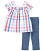 Color:Assorted - Image 2 - Little Girls 2T-4T Short Sleeve Plaid A-Line Tunic And Capri Jeggings