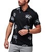 Color:Black - Image 1 - Mesic Palm Tree Print Short Sleeve Polo Shirt