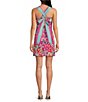 Color:Multi - Image 2 - Alivia Stretch Cotton Floral Print Square Neck Sleeveless Contrast Stripe Silk Straps Mini Sheath Dress