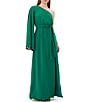 Color:Emerald - Image 1 - Amida Woven Asymmetrical One-Shoulder Long Draped Sleeve Belted Maxi Dress