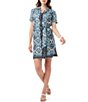 Color:Multi - Image 1 - Annabel Cotton Sateen Nautical Print Notch Lapel Collar Short Sleeve Belted Shirt Dress