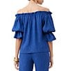 Color:Admiral Blue - Image 2 - Antu Off-The-Shoulder Tiered Elbow Bell Sleeve Top