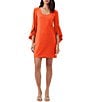 Color:Ferry Red - Image 1 - Barbette Stretch Scoop Neck 3/4 Ruffled Cape Sleeve Sheath Dress
